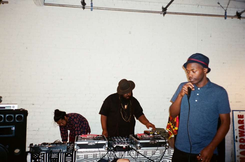 Koreatown Oddity aka Dominique Purdy (front), Ras G (center) and Mndsgn (back left) in Los Angeles by Sofie Fatouretchi